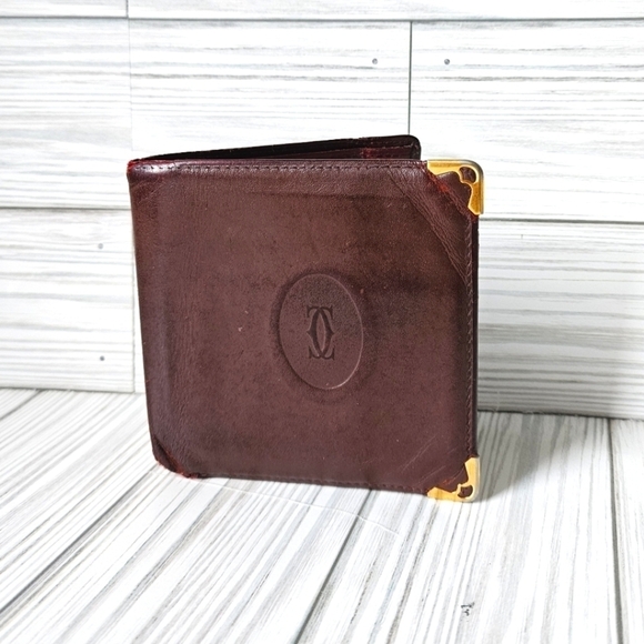 Cartier Vintage Must De Bi Fold Wallet with Coin Pouch in Burgundy Leather - Picture 1 of 16